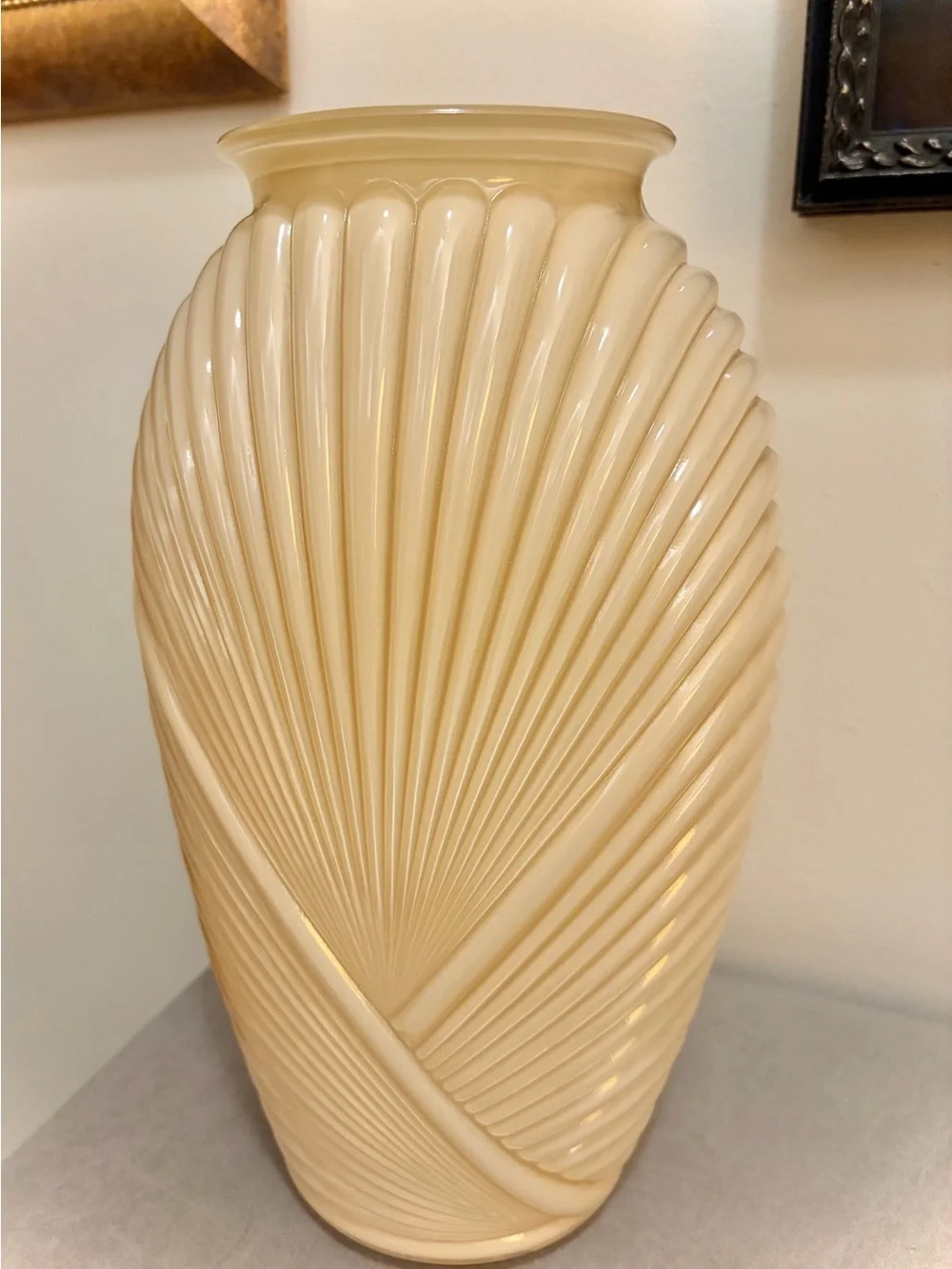 Vintage Anchor Hocking Art Deco Ribbed Vase, Warm Beige